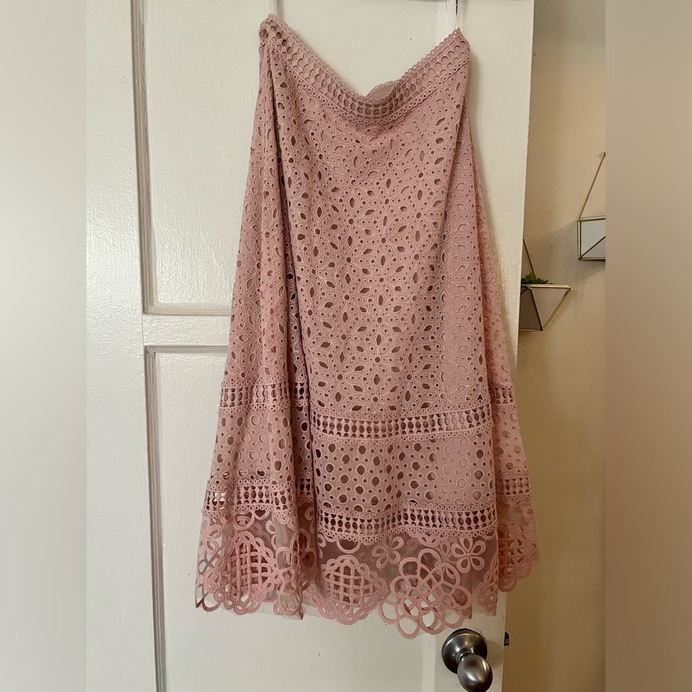 Tadashi Shoji Runway eyelet skirt in blush